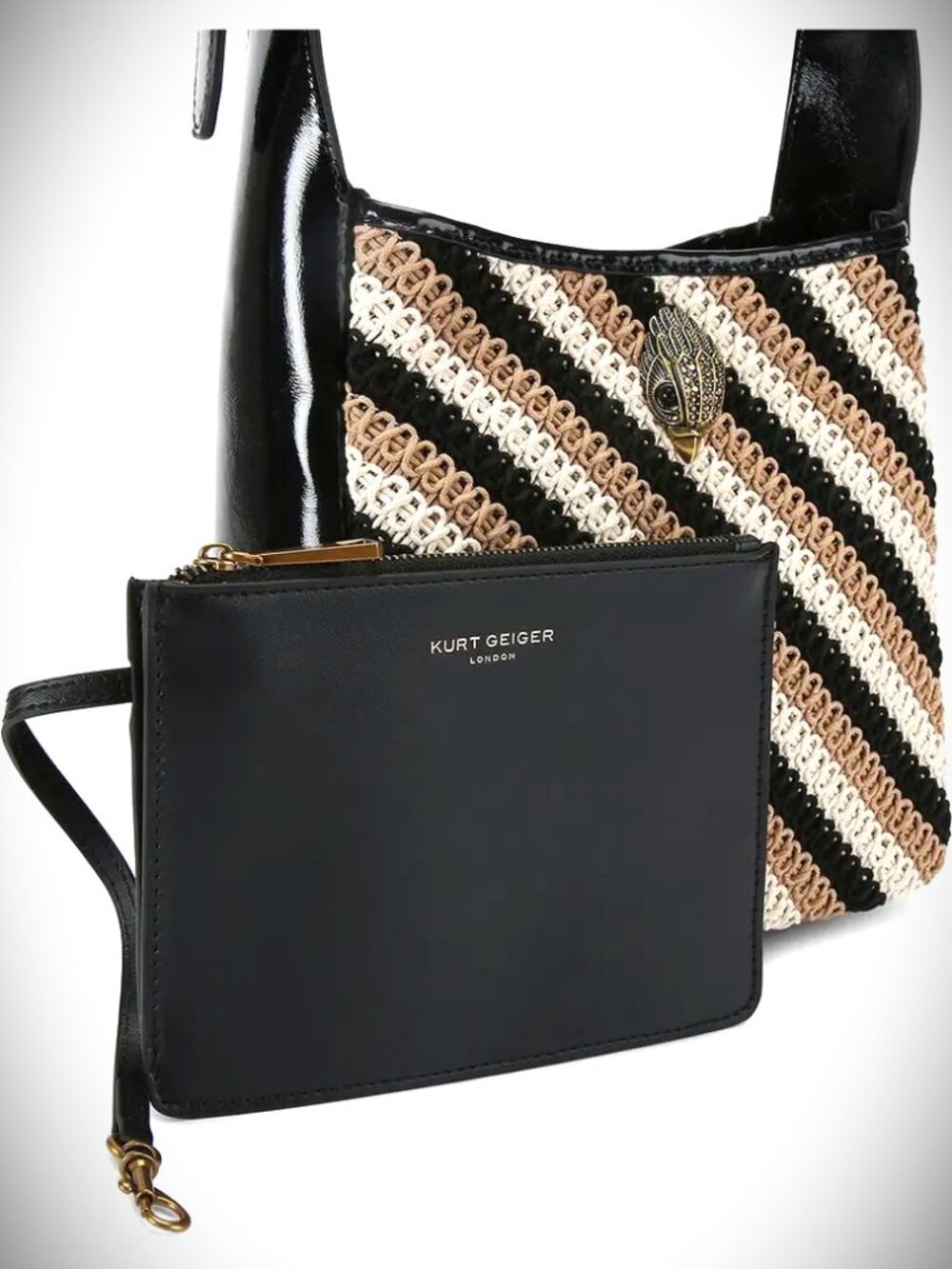 KURT GEIGER Small Bond Leather & Cotton Multicolor Stripes Hobo Shoulder Bag